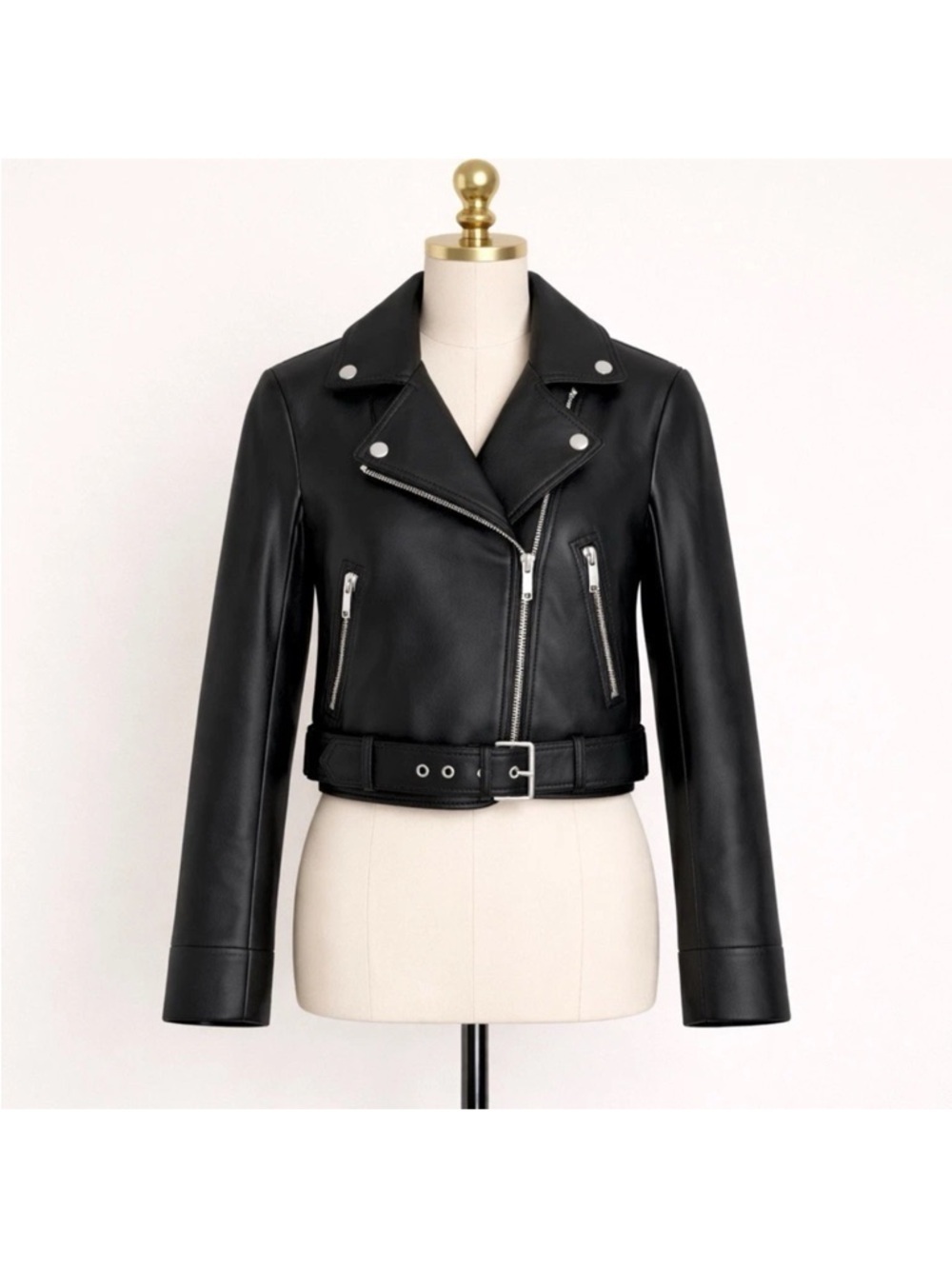 LTH JKT Black Leather Moto Biker Jacket Coat Capsule Wardrobe Glamoratti Size XS
